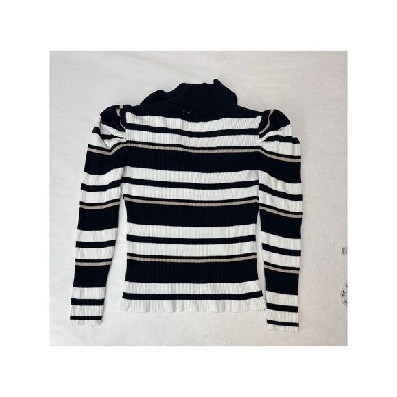 Striped Puff Sleeved Sweater Rayon Blend Stripes Juniors Size 7-9 (Women Small) - Picture 3 of 6